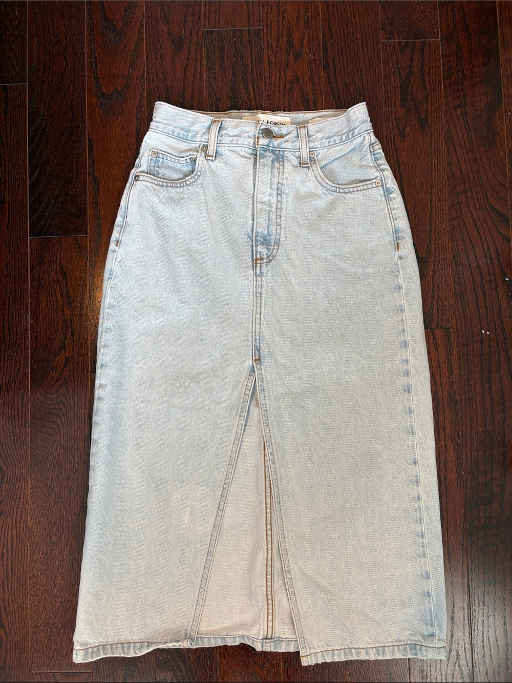 Denim Forum Light Blue Straight-Leg Jeans Skirt with Front Slit